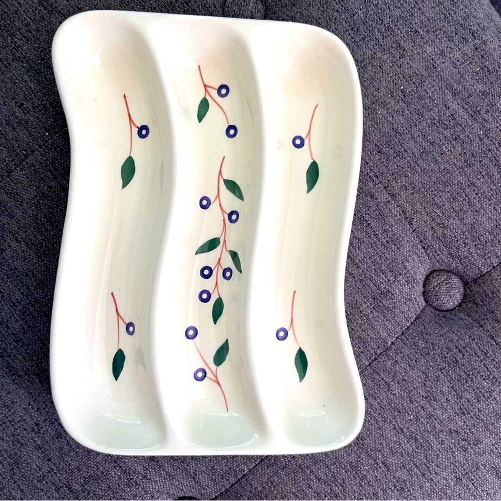 Ceramic Olive Serving Dish with flowers print